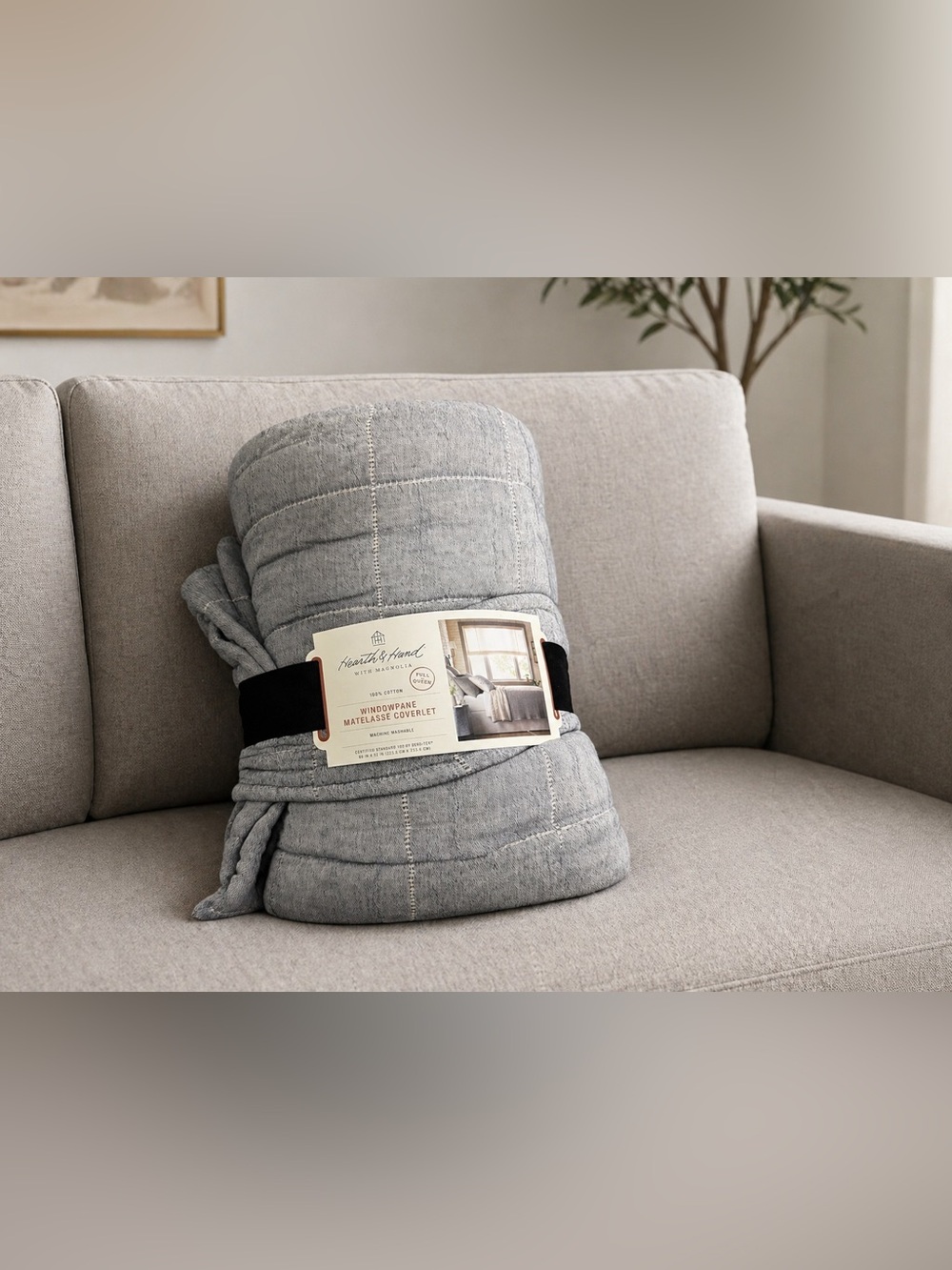 Hearth & Hand Light Gray Windowpane Matelassé Coverlet